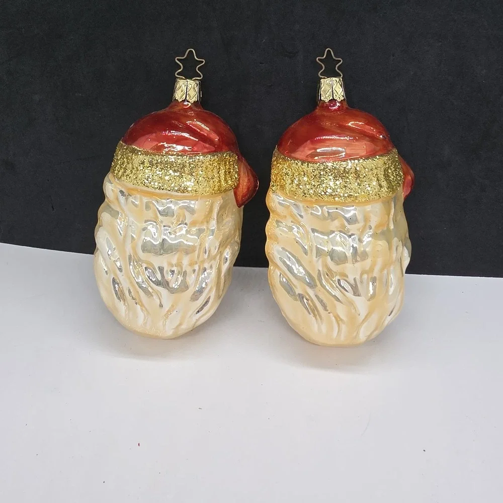 Set Of 2 Old World Christmas Gold Copper Hat Santa Heads Ornaments - Picture 2 of 7